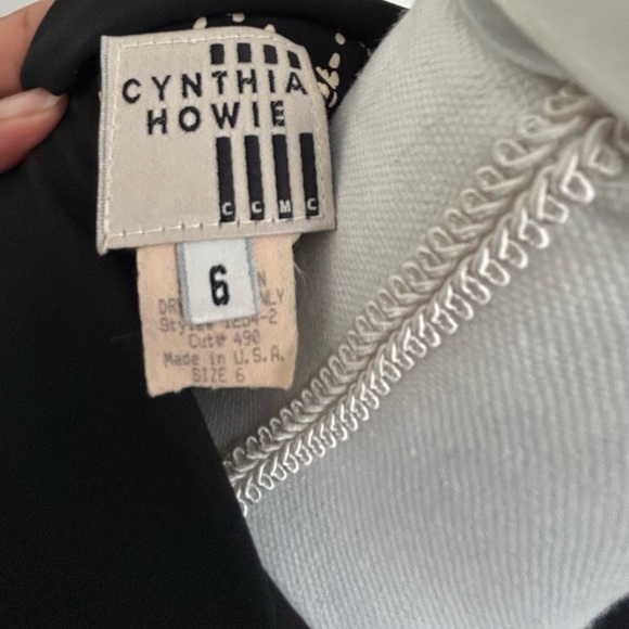 Vintage 80s Cynthia Howie Black White Midi Power Shoulder Dress Size:6 - Picture 8 of 13